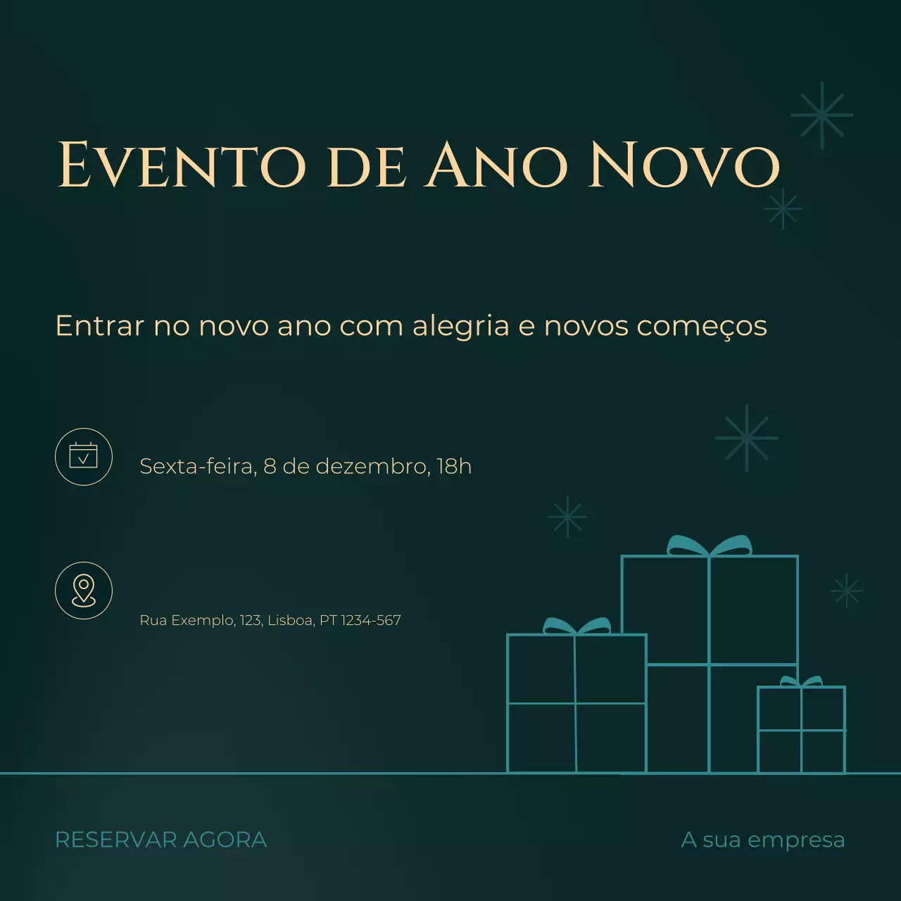 Quadrado para mídia social de evento minimalista de Ano Novo em tons de verde e bege