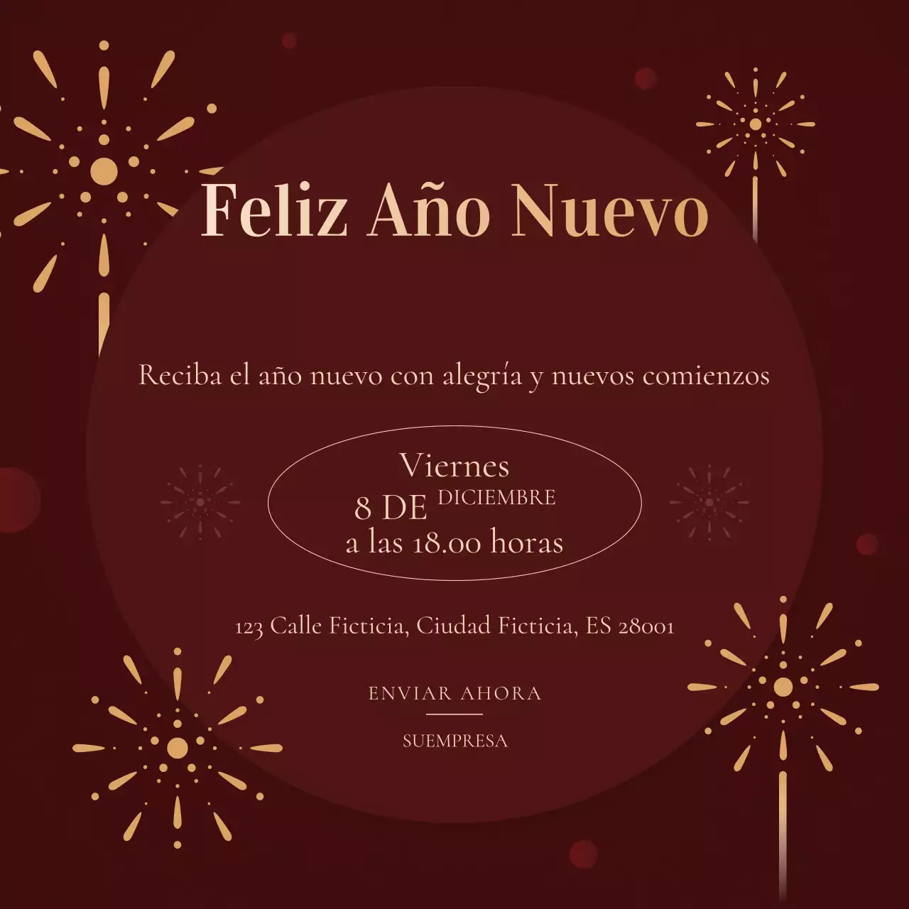 Evento de Año Nuevo minimalista moderno en rojo y dorado en redes sociales