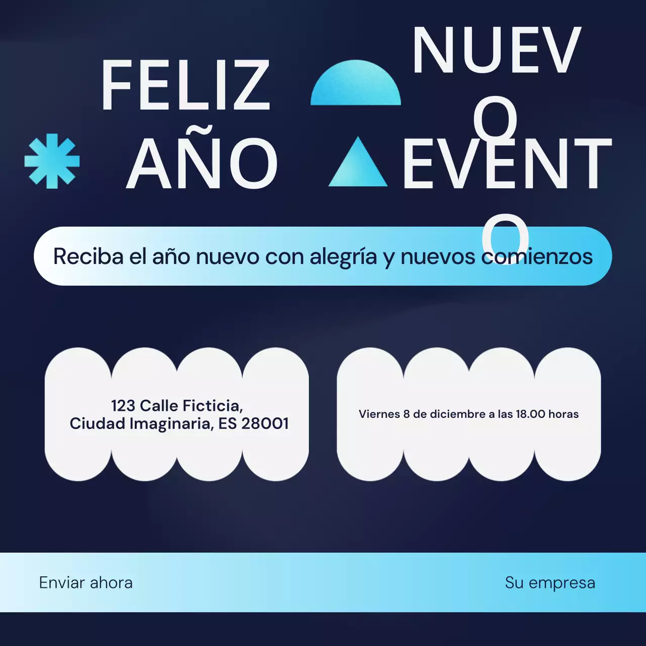 Cuadrado de redes sociales para el evento geométrico de Año Nuevo en azul y blanco