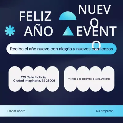 Cuadrado de redes sociales para el evento geométrico de Año Nuevo en azul y blanco