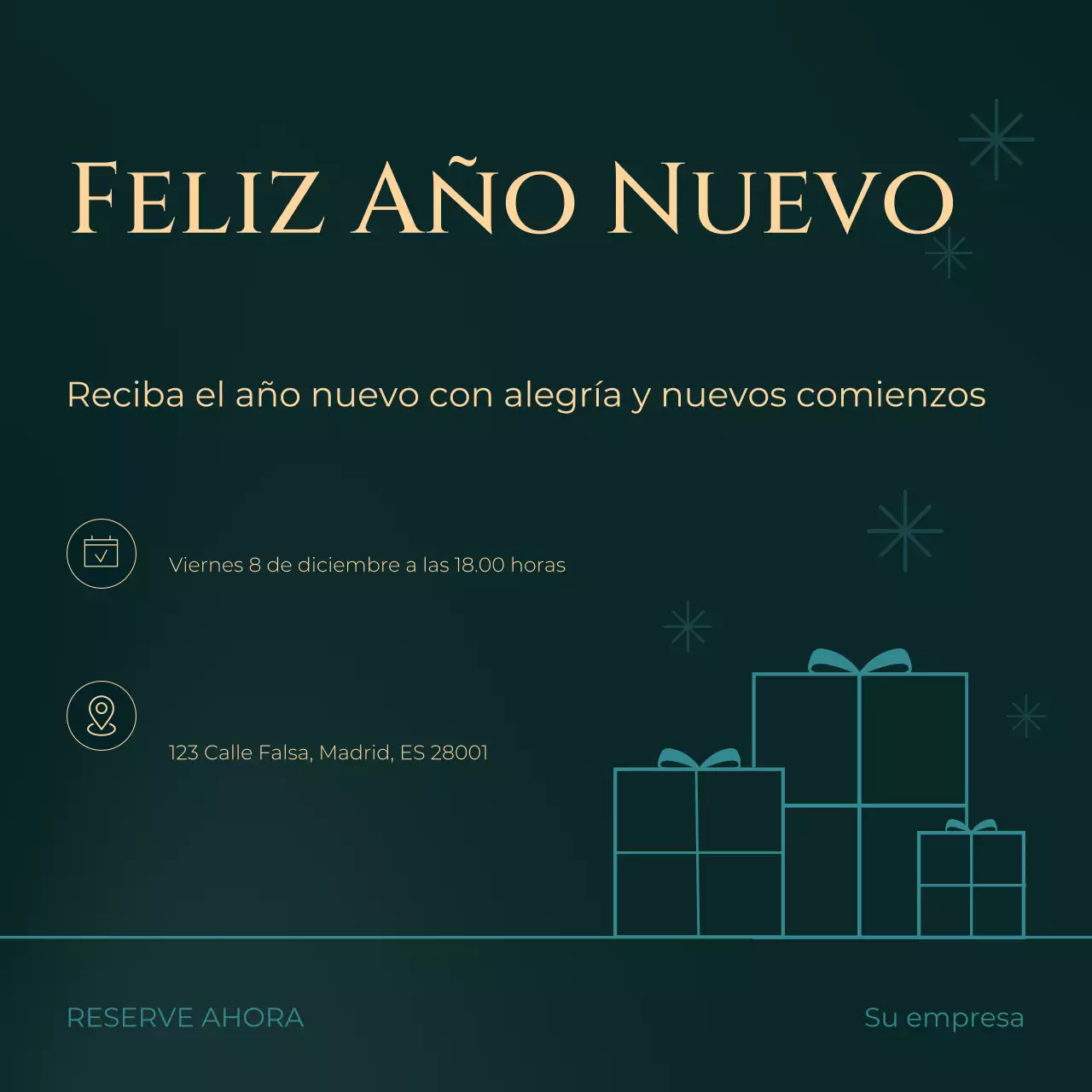 Evento minimalista de Año Nuevo en verde y beige en formato cuadrado para redes sociales