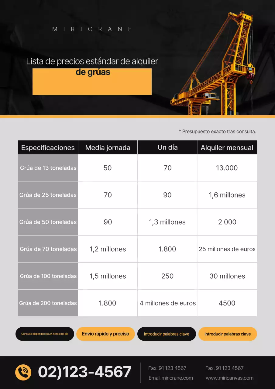 Anuncio moderno de equipos de construcción en negro y amarillo