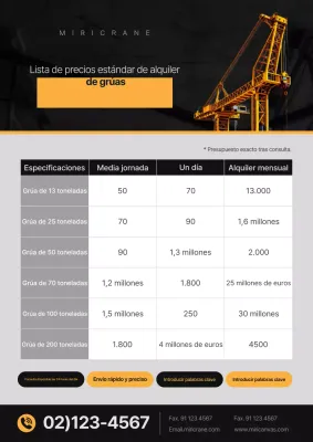 Anuncio moderno de equipos de construcción en negro y amarillo