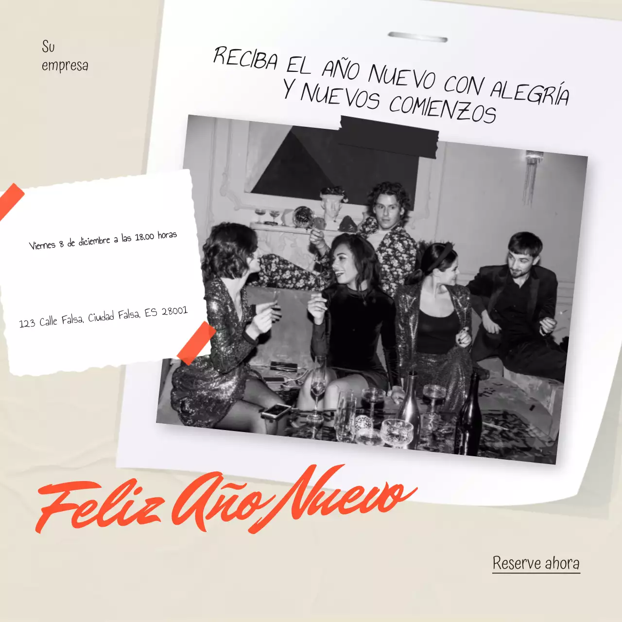 Cuadrado para redes sociales del evento moderno de Año Nuevo en beige y rojo