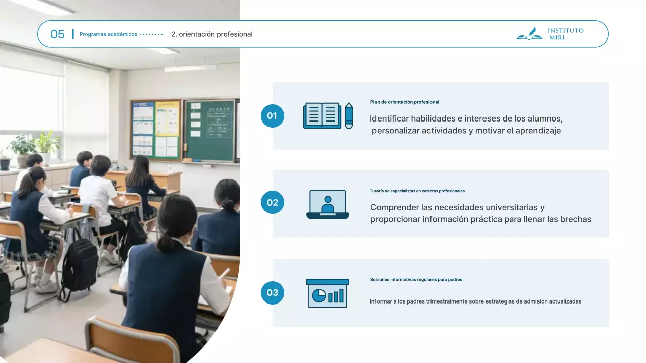 Materiales de presentación para la sesión informativa de ingreso a la escuela secundaria, limpia y de color azul celeste.