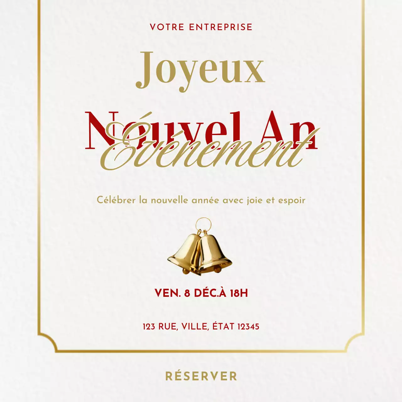 Rouge et or, élégant, minimaliste, événement du Nouvel An, place des médias sociaux