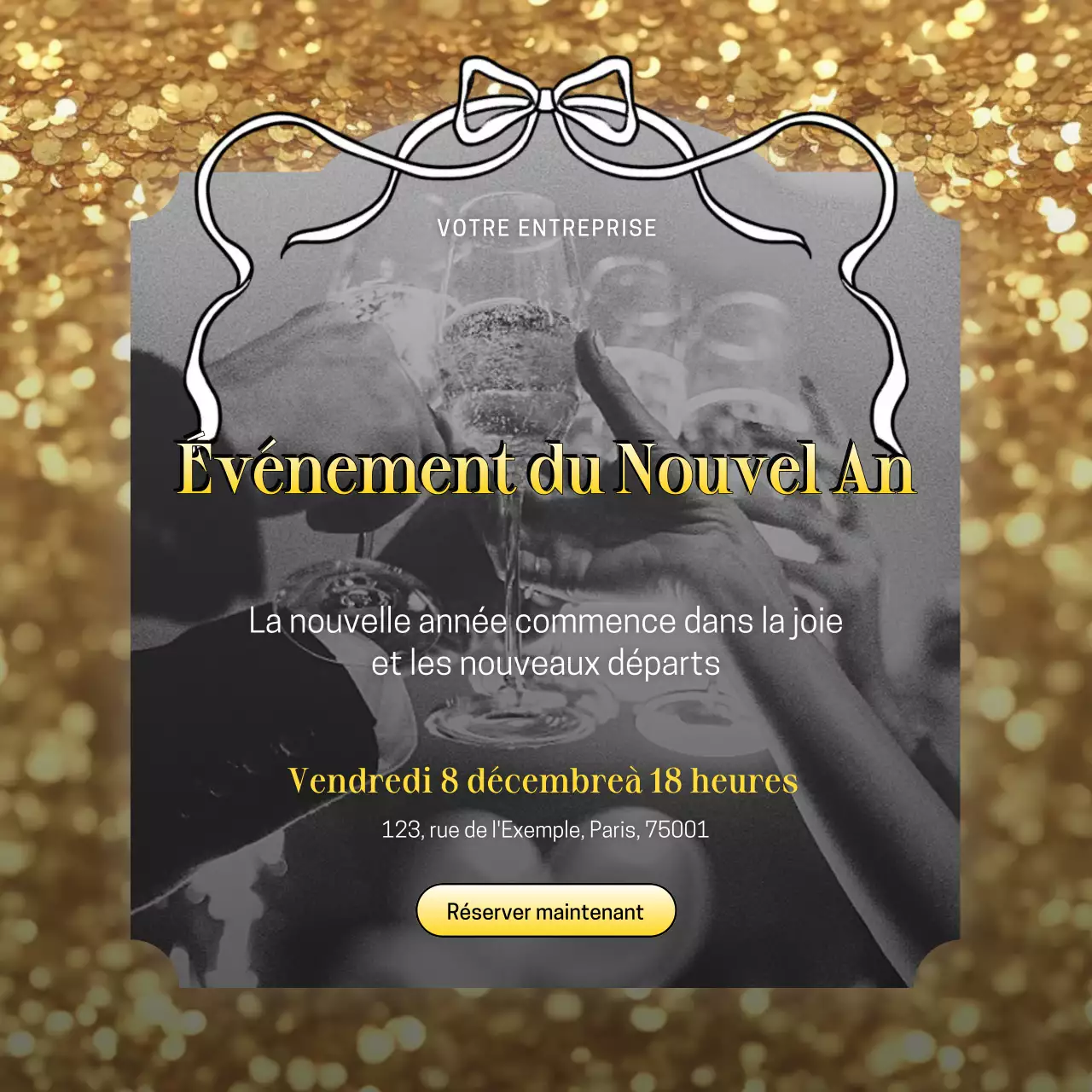 Événement minimaliste blanc et or du Nouvel An sur les réseaux sociaux