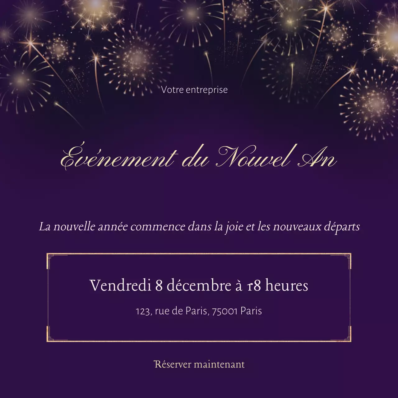 Événement minimaliste noir et or du Nouvel An sur les réseaux sociaux