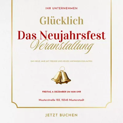 Elegantes, minimalistisches Social-Media-Feld für Silvesterveranstaltungen in Rot und Gold