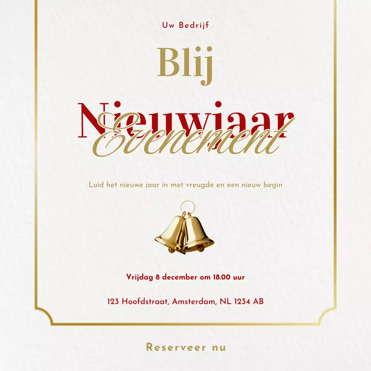 Rood en goud elegant minimalistisch nieuwjaarsevenement social media plein