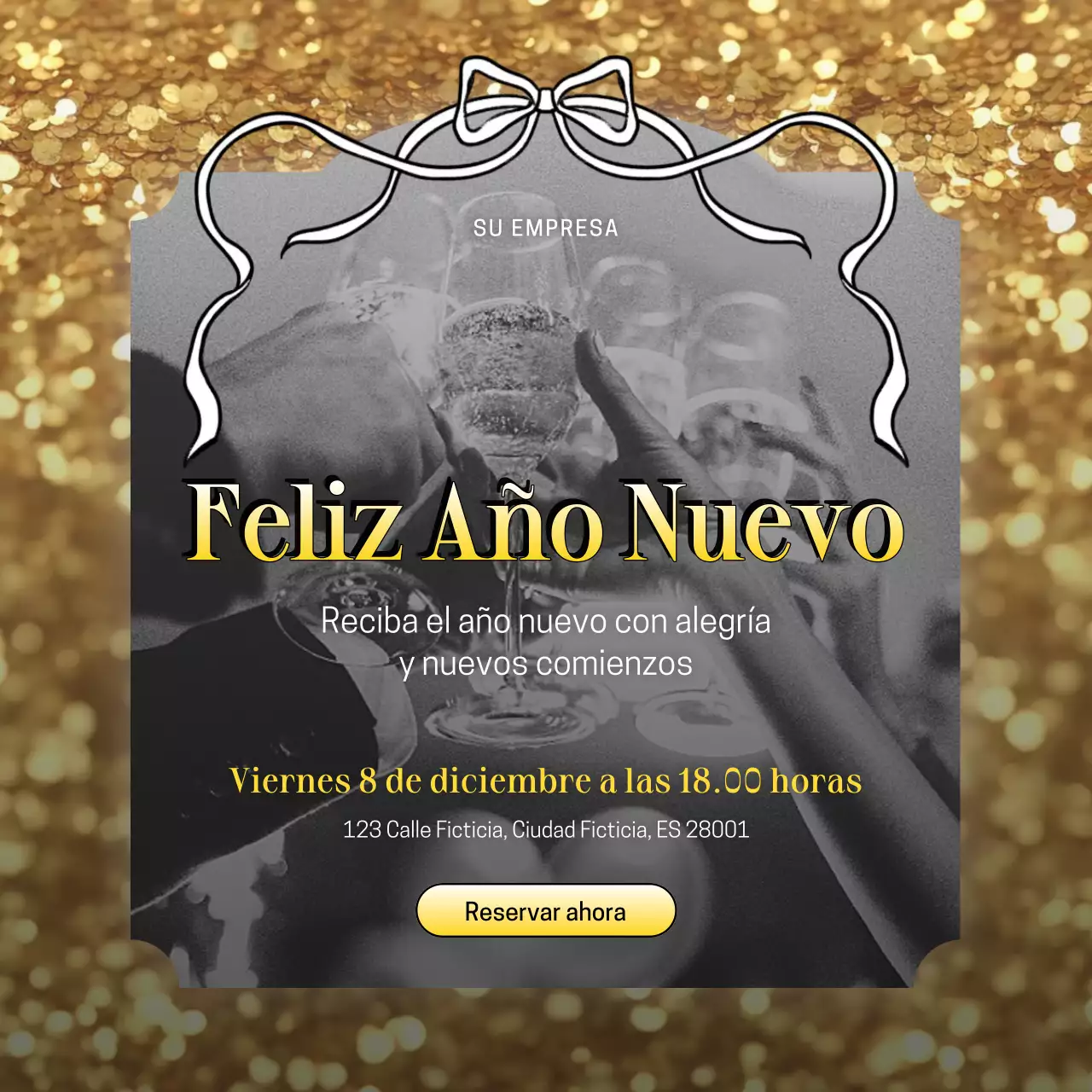 Evento minimalista de Año Nuevo en blanco y dorado en formato cuadrado para redes sociales