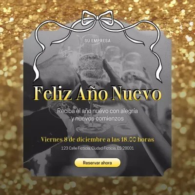 Evento minimalista de Año Nuevo en blanco y dorado en formato cuadrado para redes sociales