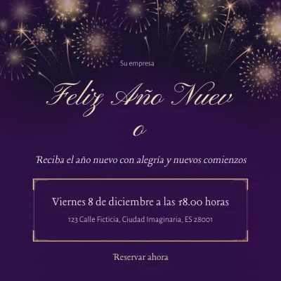 Evento minimalista de Año Nuevo en negro y dorado en formato cuadrado para redes sociales