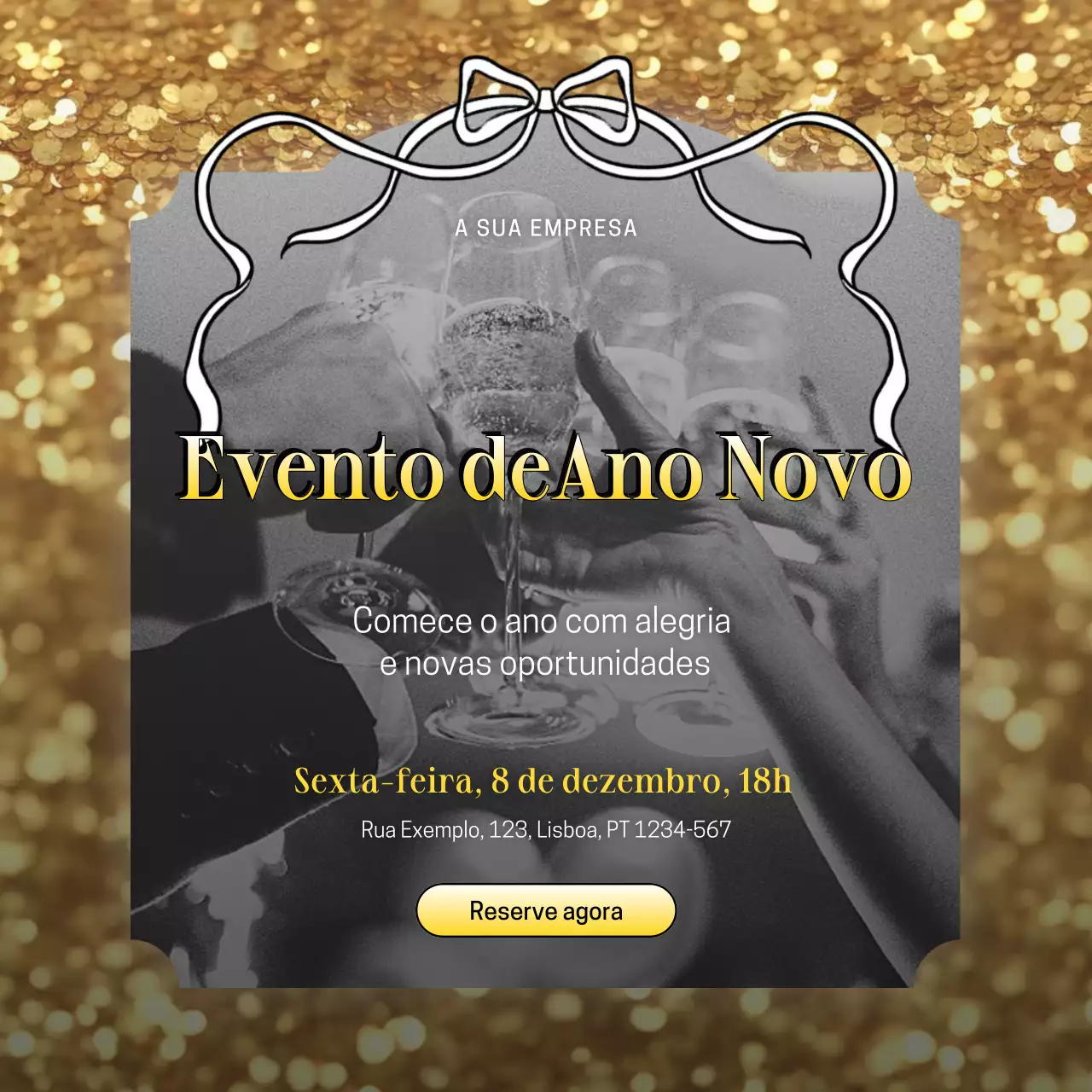 Quadrado minimalista branco e dourado para mídia social de evento de Ano Novo