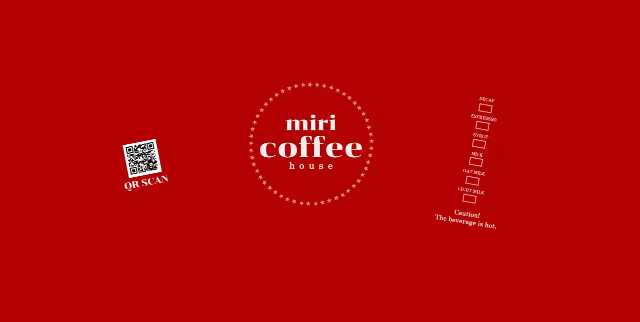 赤 シンプル コーヒー ラベル キューアールとチェック