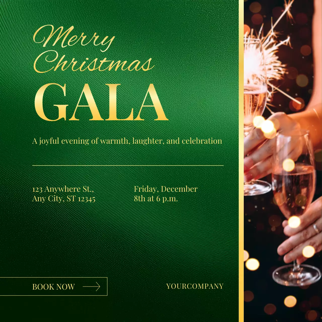 Green and Gold Elegant Christmas Invitation Instagram Post