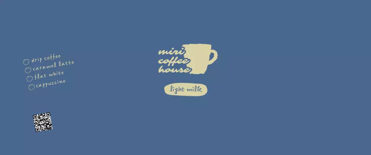 青 シンプル コーヒー メニュー キューアールとチェック