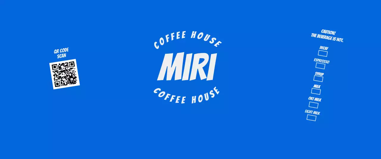 青 シンプル コーヒー ラベル キューアールとチェック