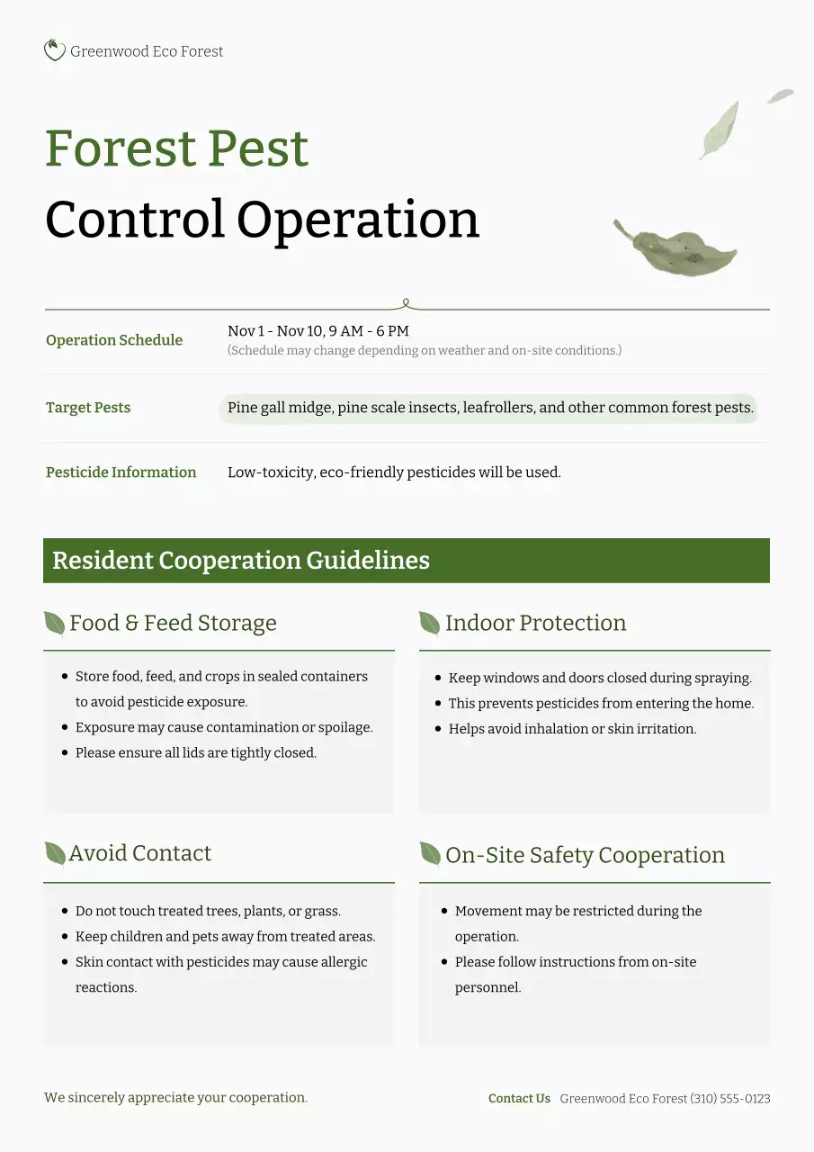 Green Professional Pest Announcement