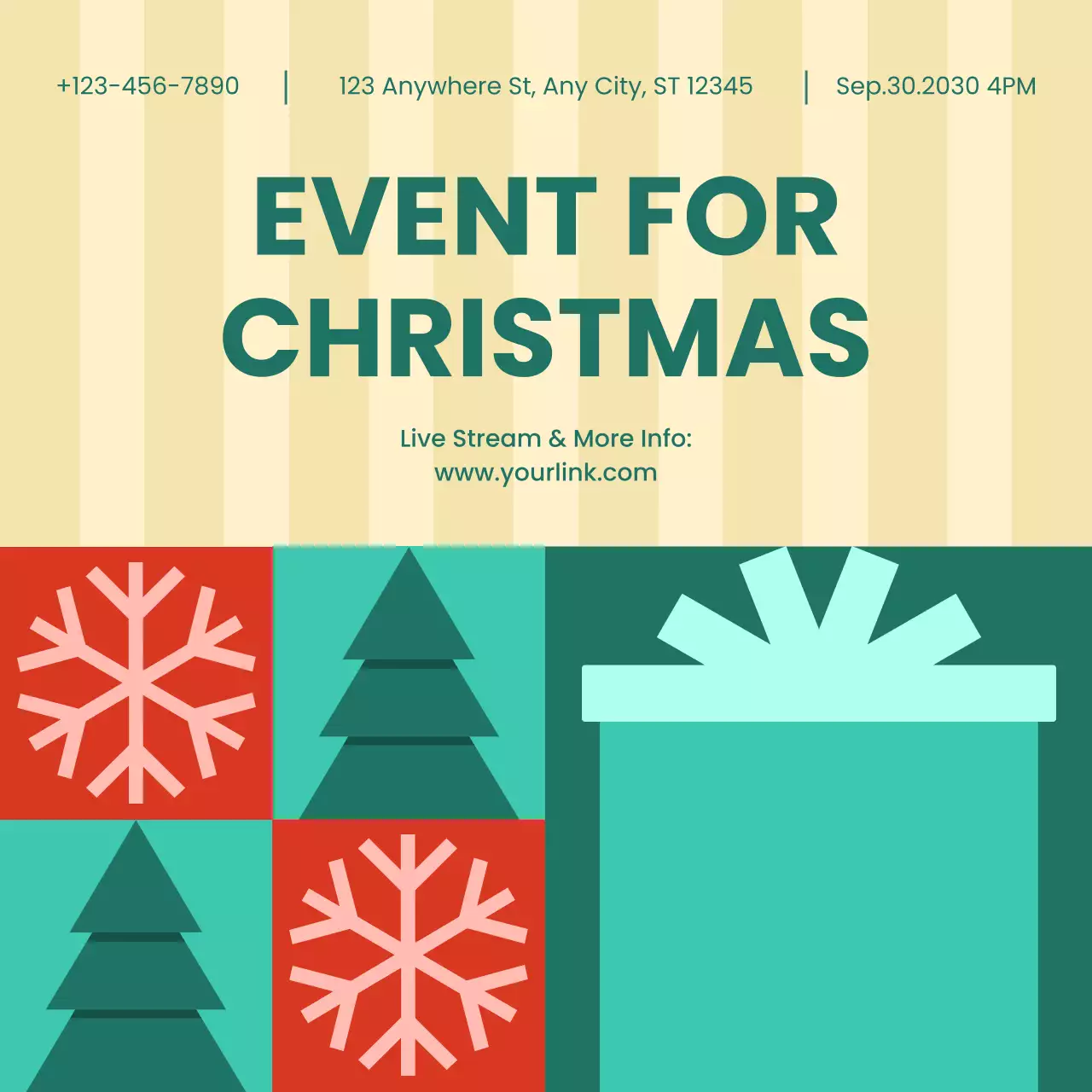 Yellow and Green Geometric Christmas Event Announcement