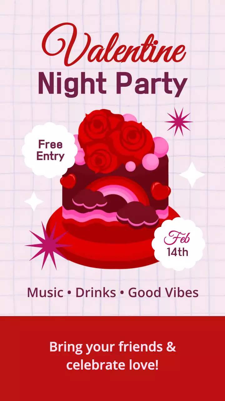 Red modern retro valentine party invitation