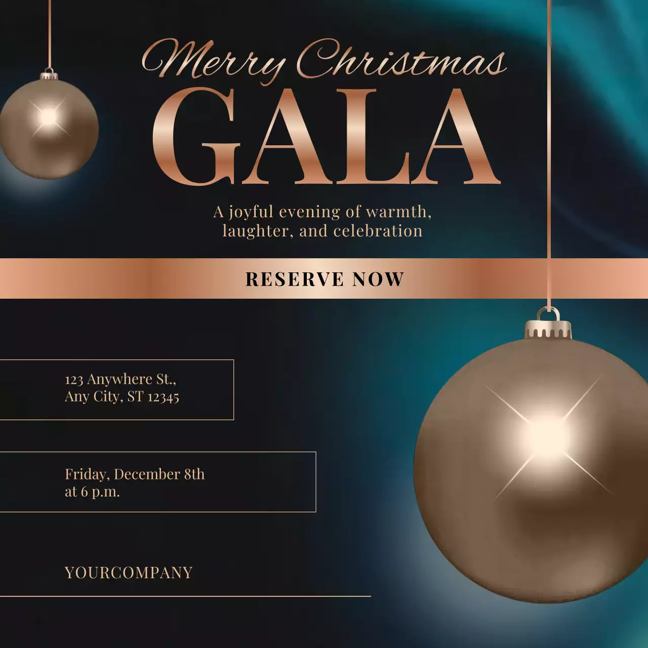 Gold and Teal Elegant Christmas Invitation Instagram Post