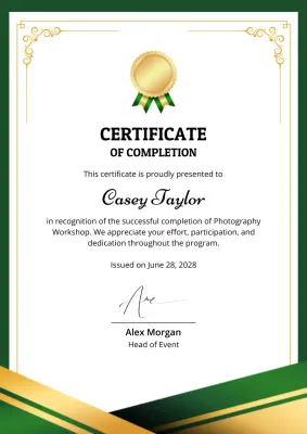 Green Classic Certificate of Completion