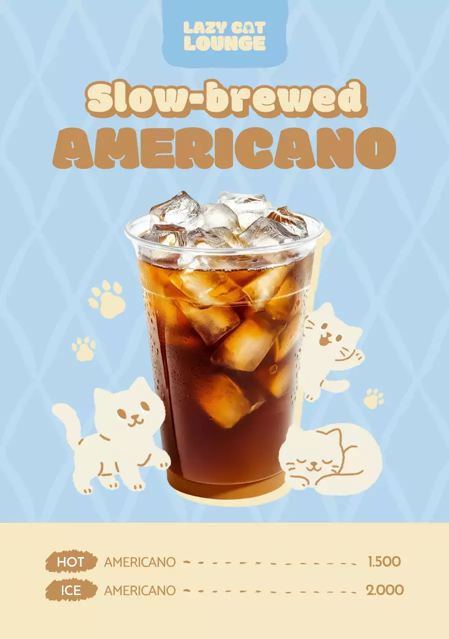 하늘색 아기자기한 커피 메뉴판