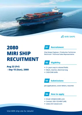 blue modern ship recruitment announcement
