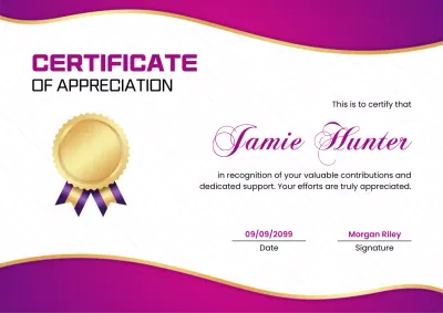 Purple Elegant Certificate of Appreciation