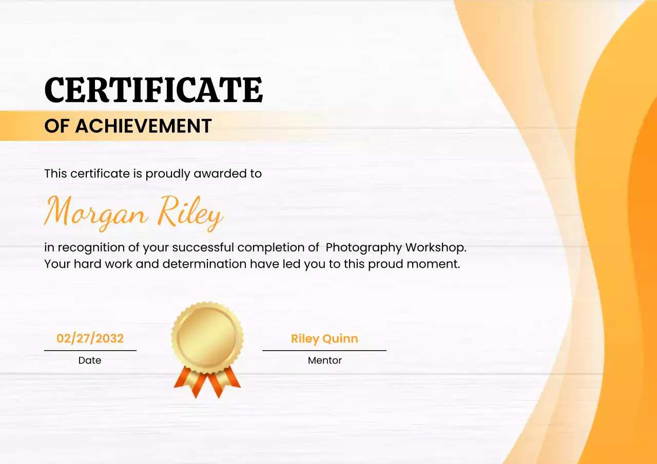 Orange Modern Certificate of Achievement