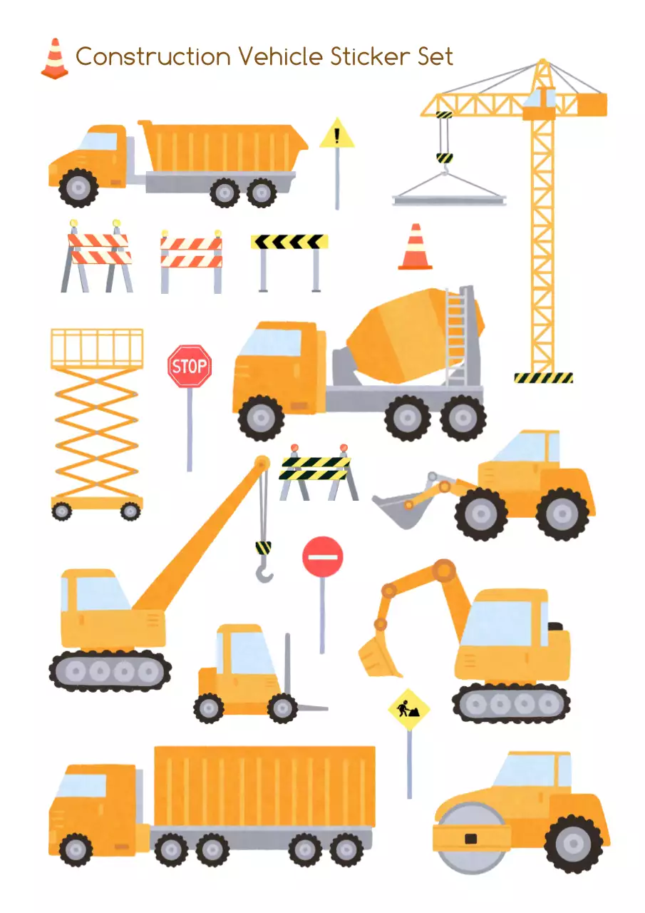 orange minimal construction vehicle sticker set