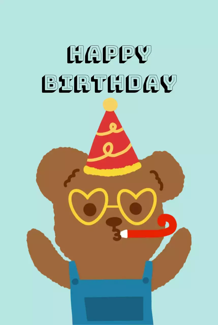 청록색의 심플한 생일축하 곰돌이 편지