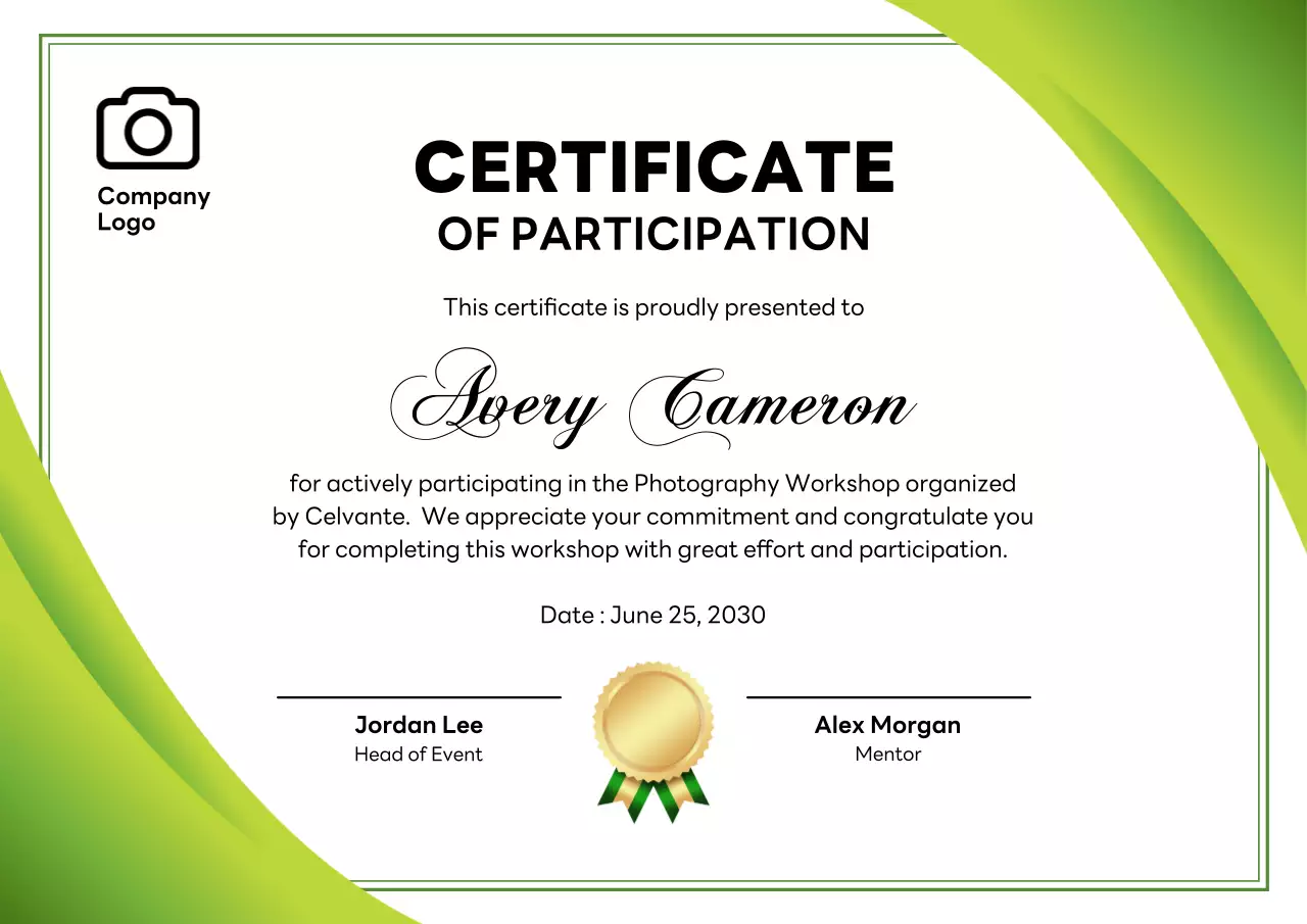 Green Modern Certificate of Participation