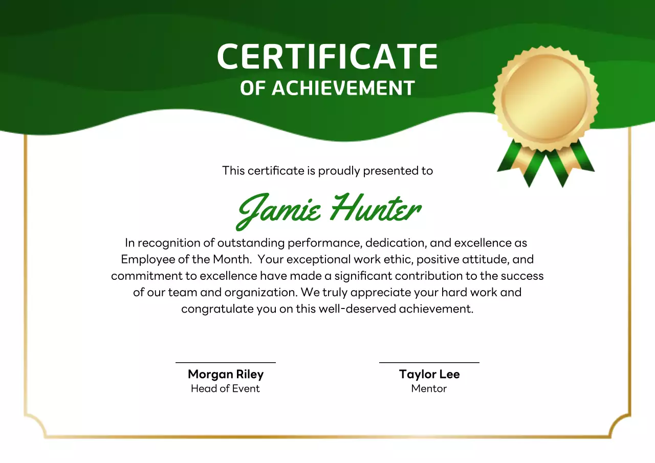 Green Elegant Certificate of Achievement