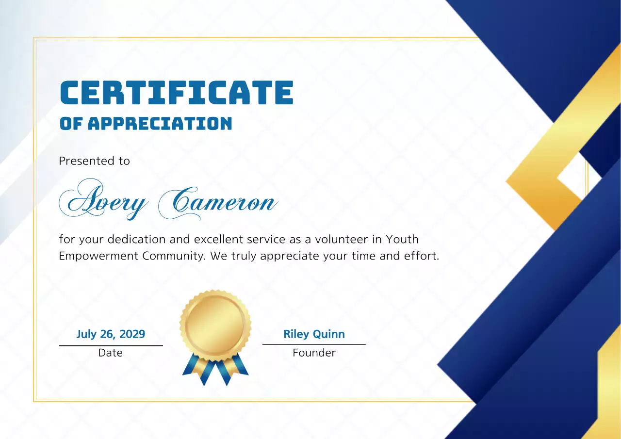 Blue Classic Certificate of Appreciation