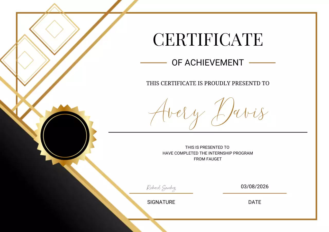 Black and gold elegant achievement certificate