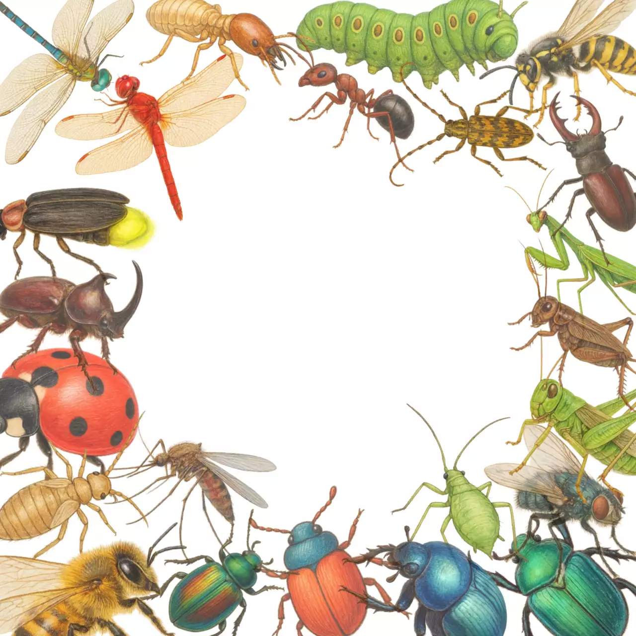 초록 빨강 신비롭고 다양한 곤충 포토프레임