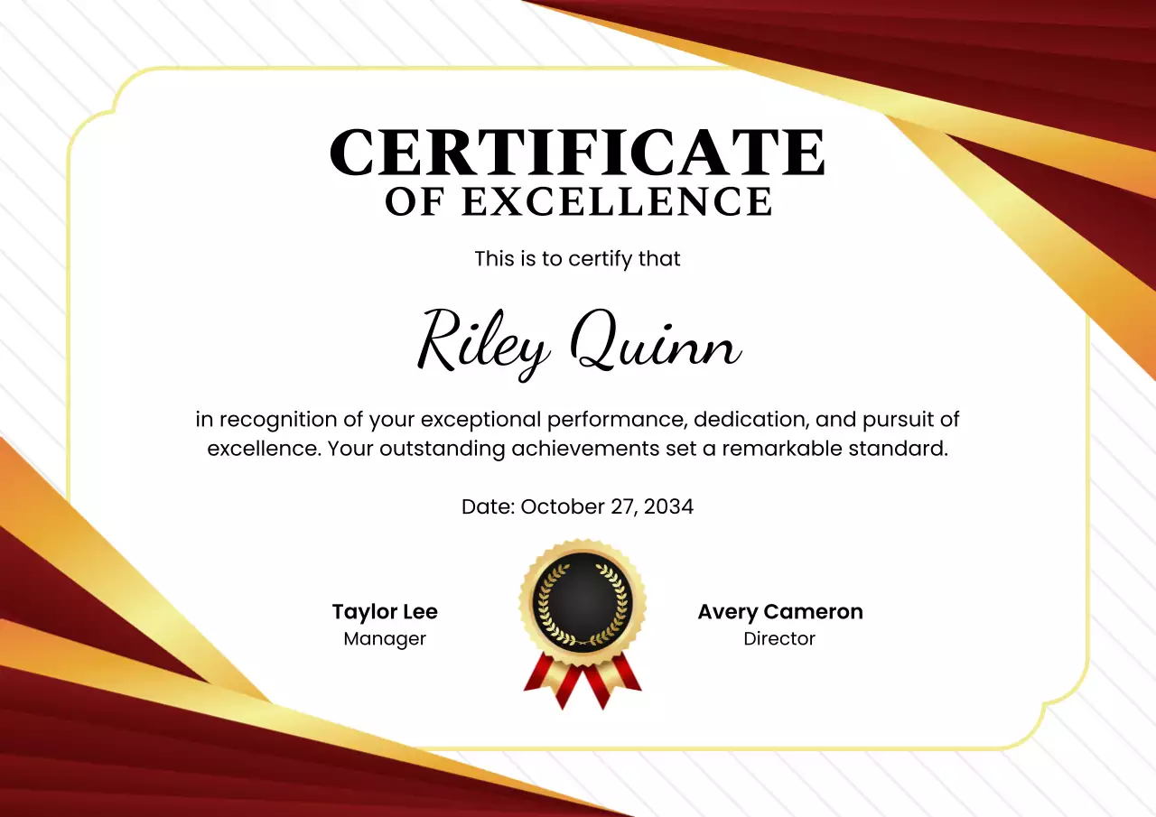 Gold Elegant Certificate of Excellence
