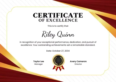 Gold Elegant Certificate of Excellence