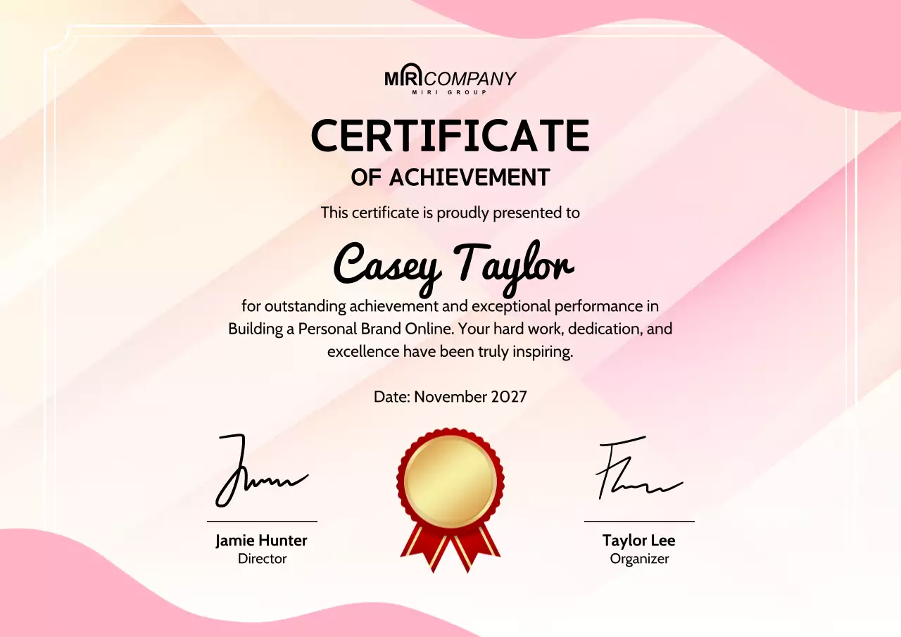 Pink Elegant Certificate of Achievement