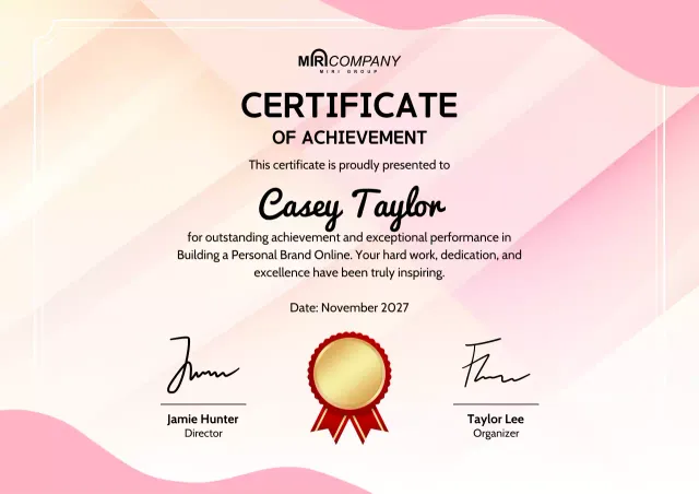 Sertifikat Prestasi Elegan Merah Muda