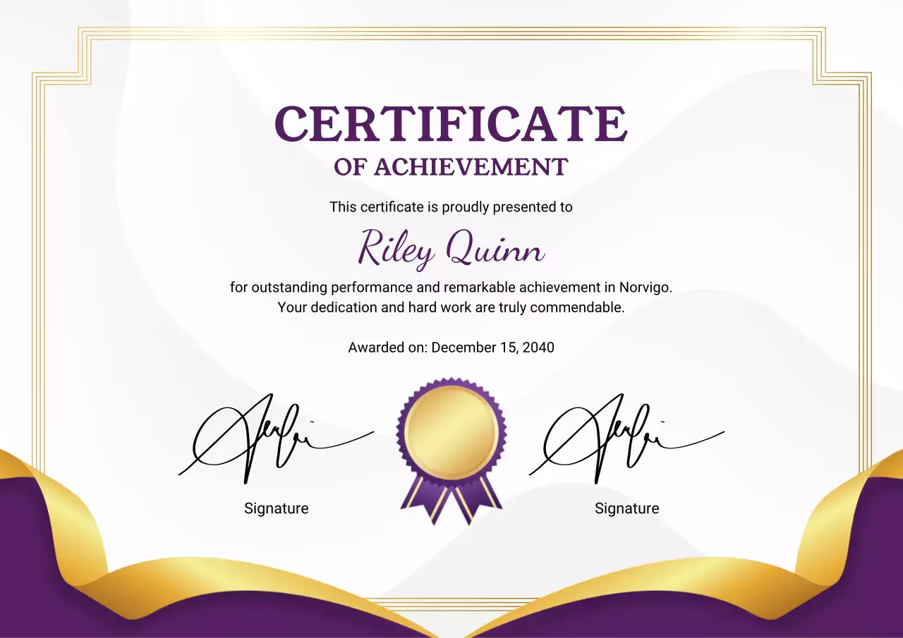 Purple Elegant Certificate of Achievement