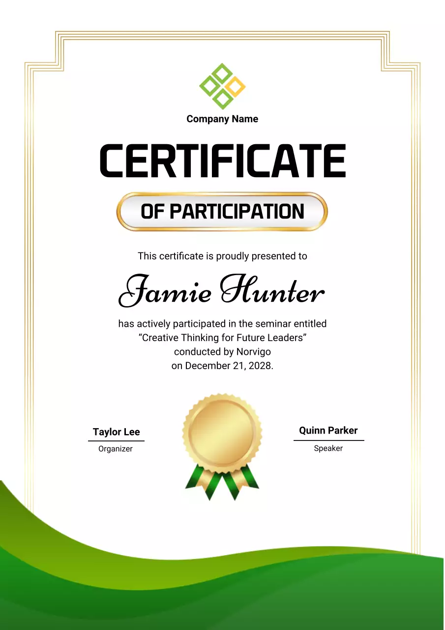 Gold Classic Certificate of Participation