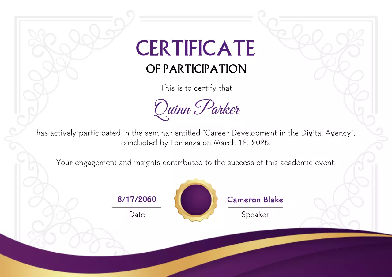 Purple Elegant Certificate of Participation