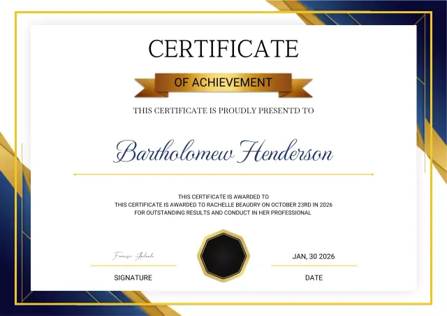 Blue and gold elegant achievement certificate