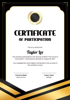 Black Elegant Certificate of Participation