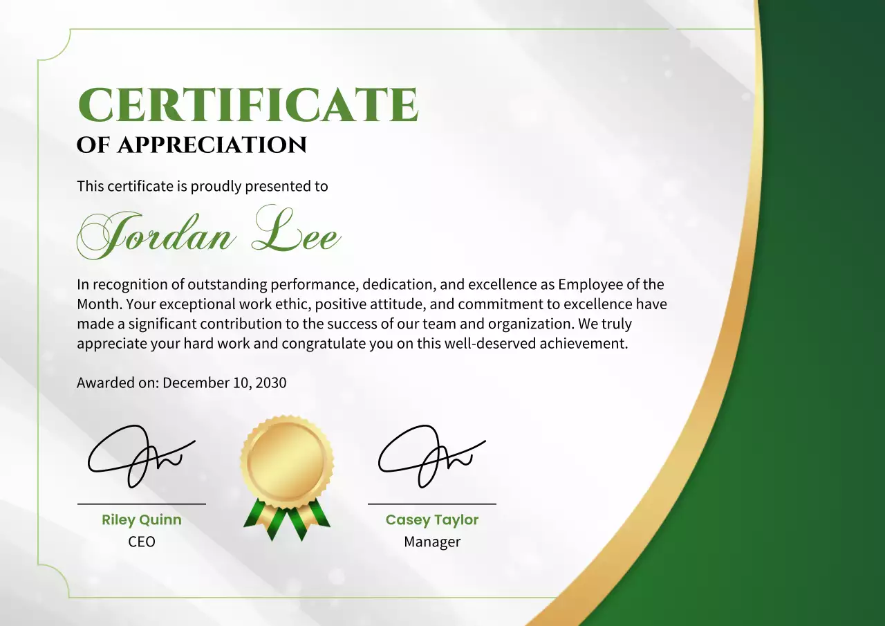 Green Classic Certificate of Appreciation