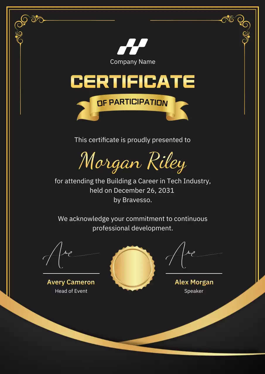 Black Elegant Certificate of Participation