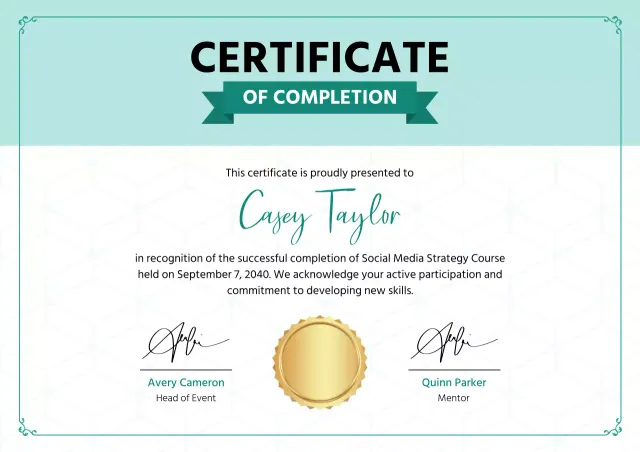 Teal Classic Certificate of Completion